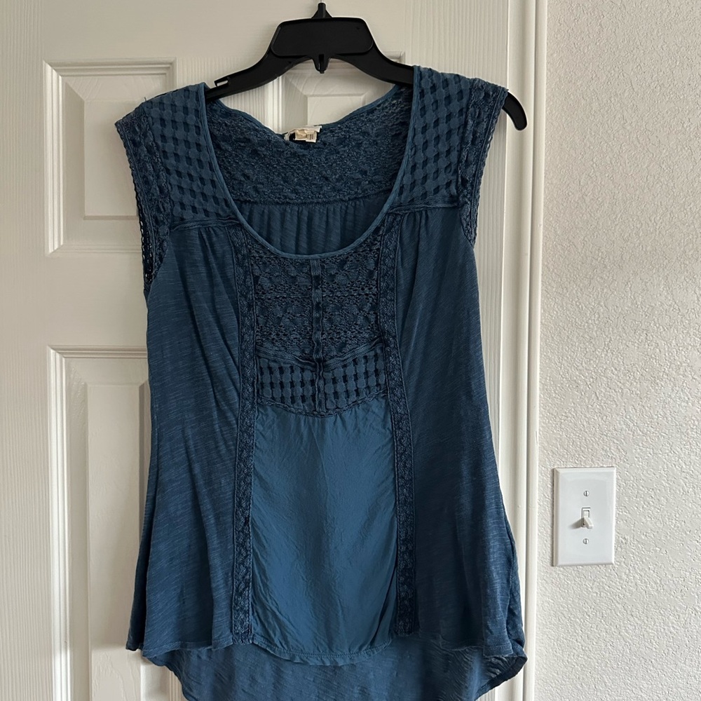 Anthropologie Meadow Rue Teal Lace Accent Blouse